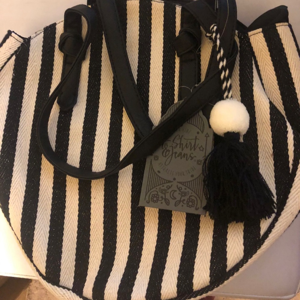 Stripped black and white purse
